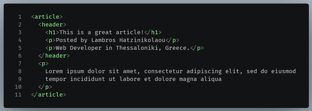 Example of using the header element into an article.