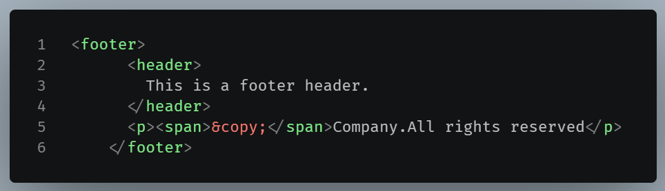 Example of a footer element mistakenly include a header element.