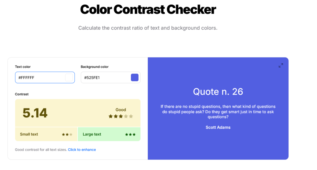 picture of coolors.co contrast checker in comparing two different hex values