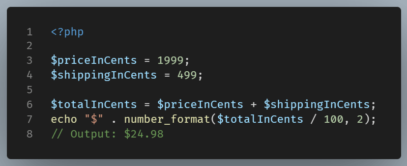Example of storing values in the smallest unit.