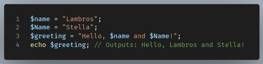 Example of how PHP variables are case sensitive.