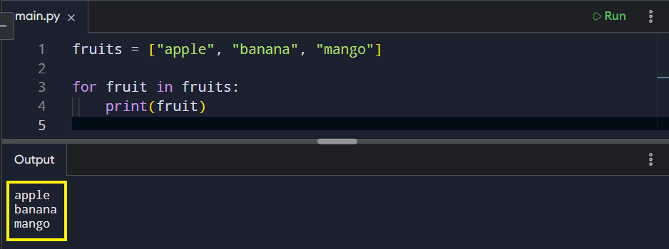 Example of a for loop