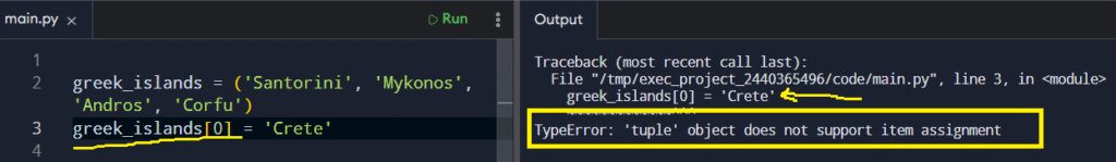 Example of tuple's fixed nature.