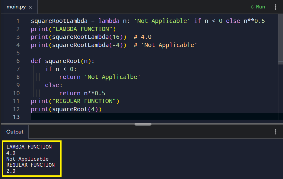 Example of a complex function, one with if...else structure that uses a lambda function.