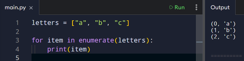 Example showing index and value pairs