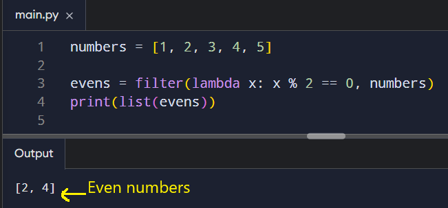 Example of a lambda used with filter method.