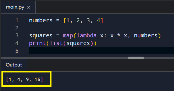Example of a lambda function used in the filter build-in method.