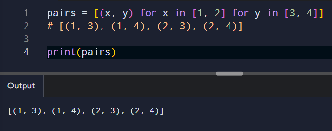 Example of list comprehension with nested loops