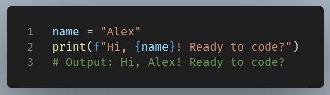 Example of print() method using a variable.