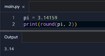 Example of the round() method used in the pi number.