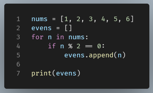 Example showing how the previous list comprehension would be built in a common for loop