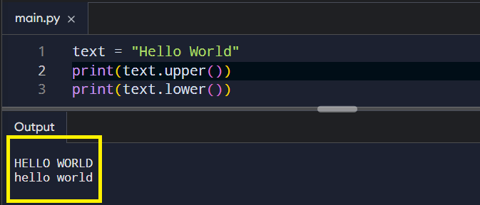Example of converting text cases with the use of type() method.