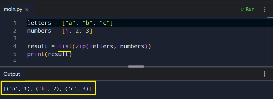 Example of converting the zipped output into a list of tuples.