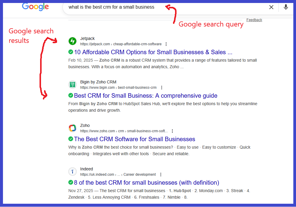 Example of a typical search query results page