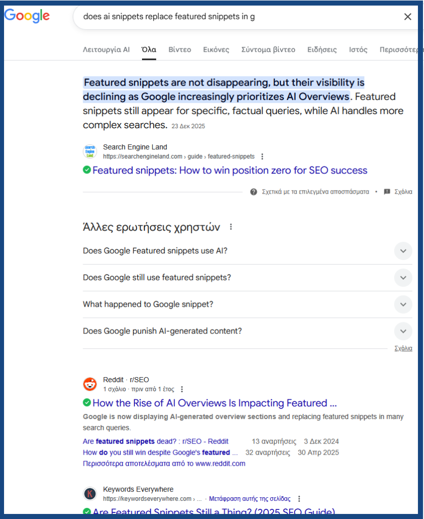 A typical example of serp displaying a featured snippet