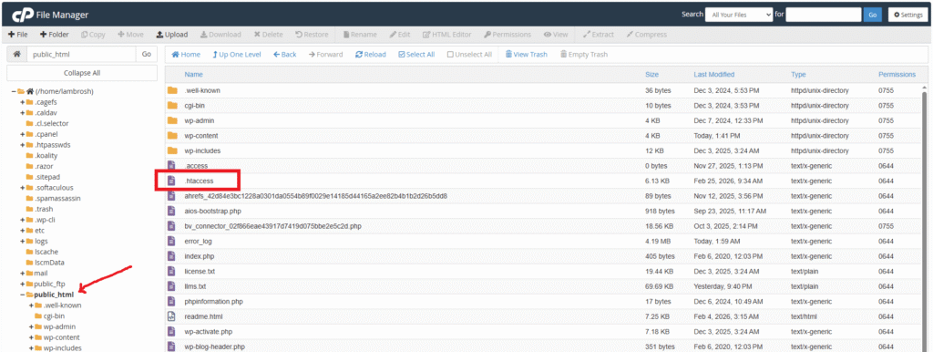The root directory that includes the .htaccess file.