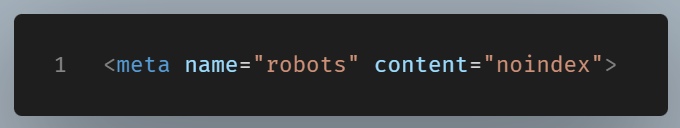 Example of the name='name robots' attribute, combined with the content='noindex' diective.