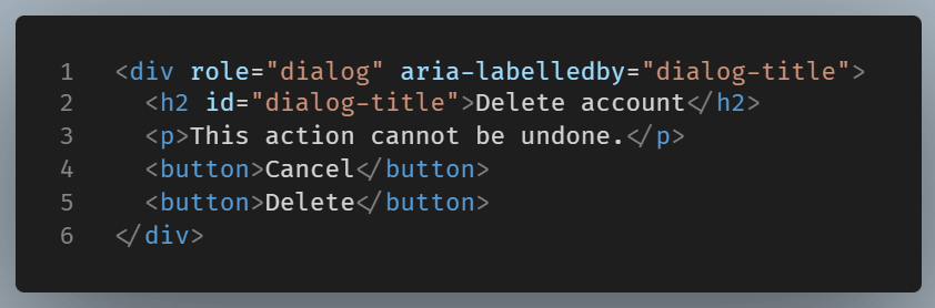 Code example of a dialog using role=