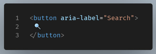Code example of a search icon button using aria-label=
