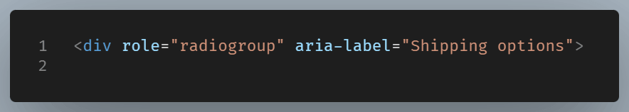 Code example of a radiogroup using aria-label=