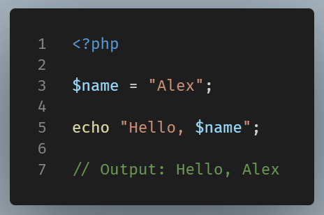 Example of string interpolation in PHP.