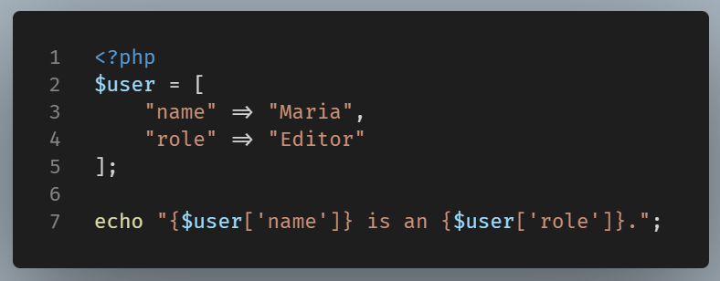 Example of using array values inside a string.