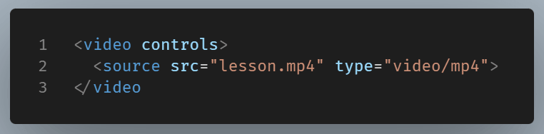 Example of video player code.