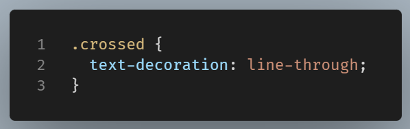 Example of CSS code used for crossed out text.