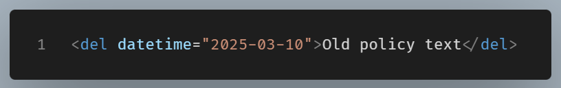 Example of a del element using the datetime attribute.