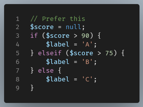 Example of the same conditional statement using an if/else block.