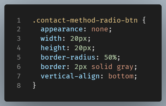 Code to style radio buttons using custom styles.