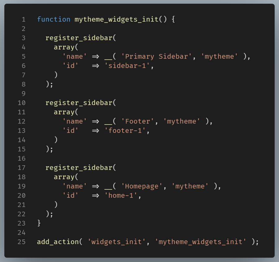 Example of registering multiple widget areas (sidebars).