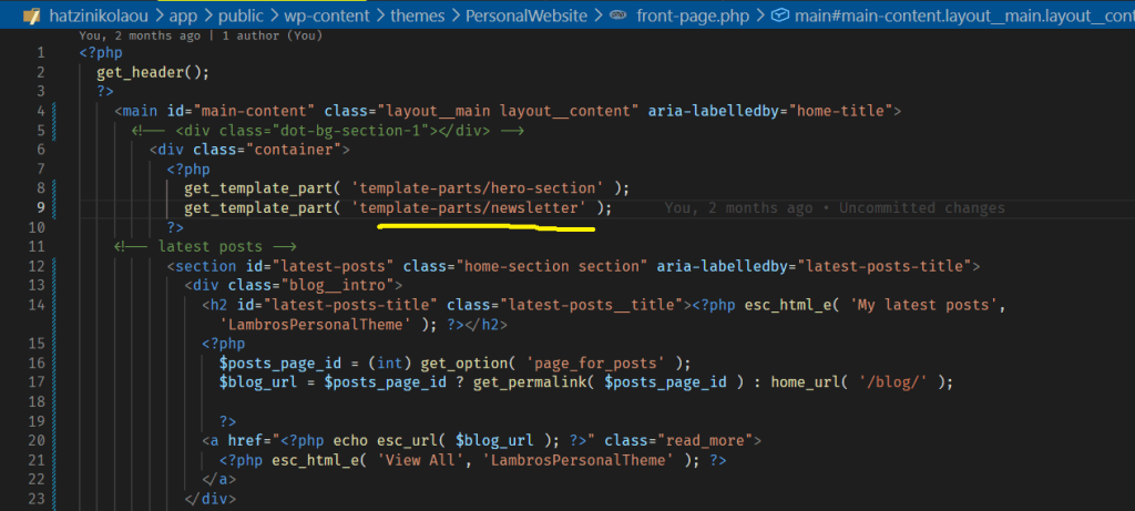 Example of using a template part inside a template.