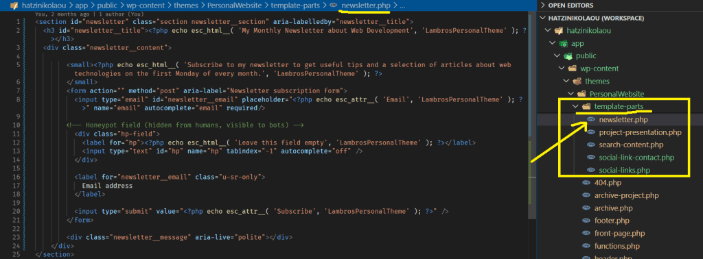 Example of a newsletter template part.