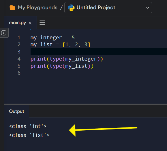 Example of using the type function.