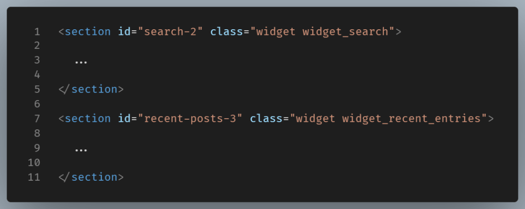 Example of how WordPress wraps every widget with section element.