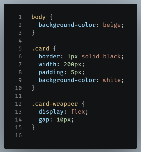 CSS code that defines the previous cards' height using flexbox.