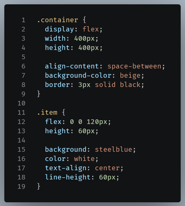 Example of using Flexbox for displaying the six boxes into a container.