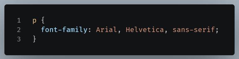 CSS example of using font-family property in paragraphs.