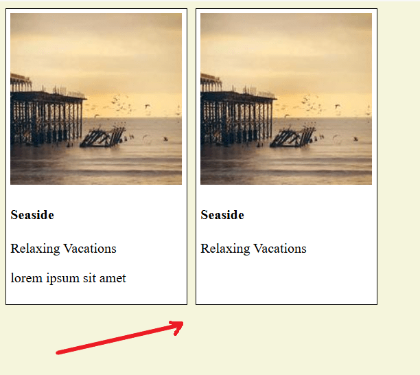 The two cards rendered in browser. Although different in content they keep the same height.
