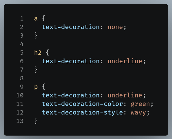 Example of different text-decoration properties and values.