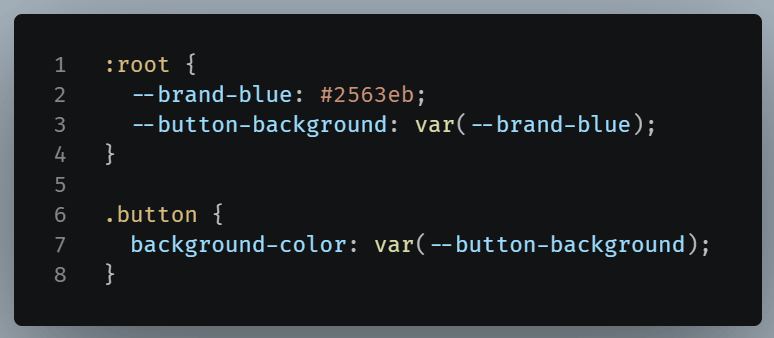 Code example showing a custom property getting its value from another one.
