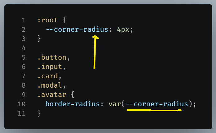 Example of using a custom property for defining border radius.