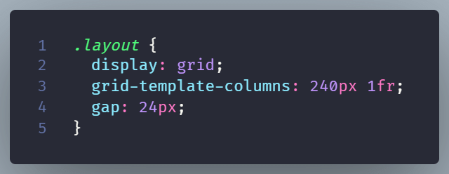 Code example with a fixed sidebar and 1fr column.
