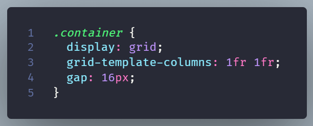 Code example of fr units in grid-template-columns.