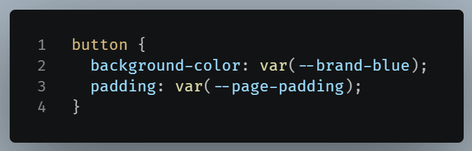 Code example of applying custom properties with the use of var().
