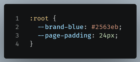 Code example of CSS properties defined globally.