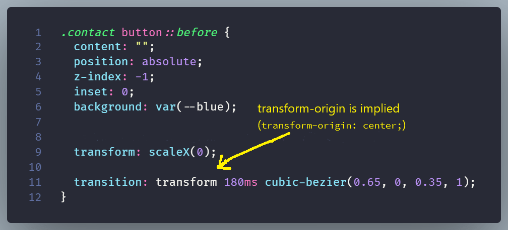 Code example showing a button starting scalling from default position (center).