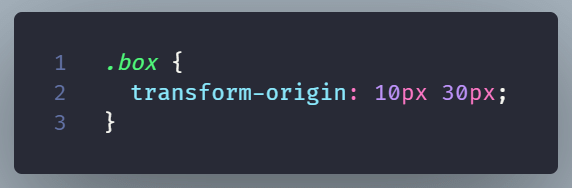 Code example of a box using transform origin with fixed lengths.