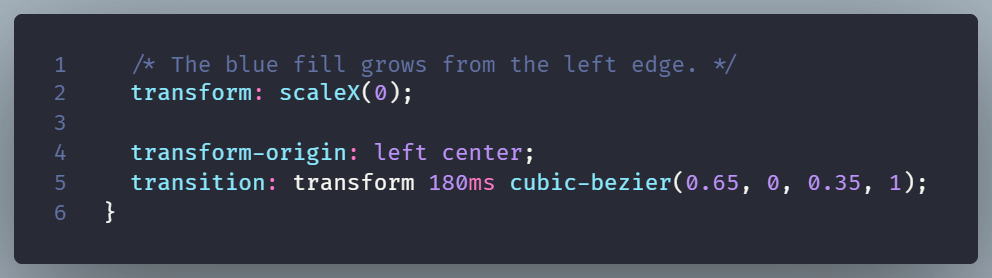 Code example showing the previous button scalling from the left.